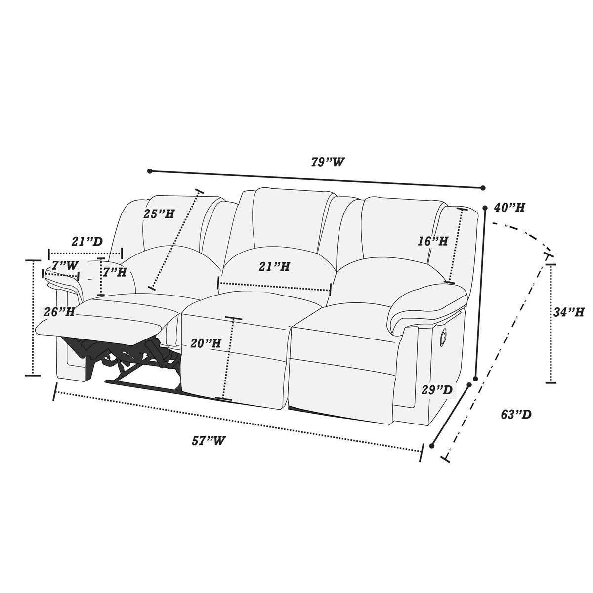 The Grady Black Bonded Leather Manual Motion Living Room Set – 3 Piece - view 17