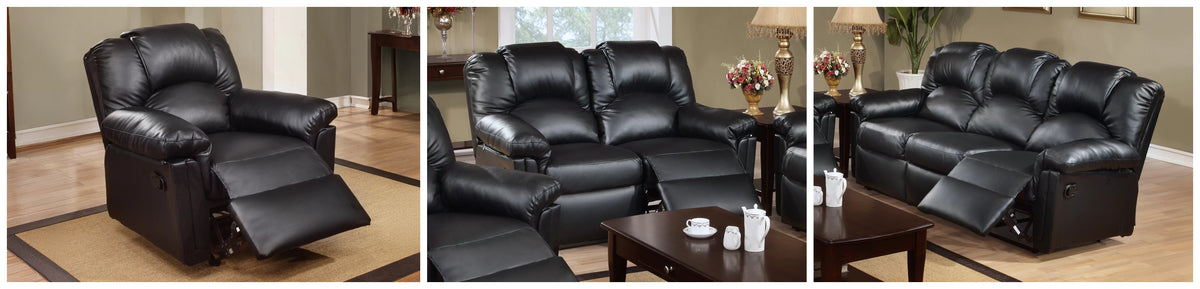 The Grady Black Bonded Leather Manual Motion Living Room Set – 3 Piece