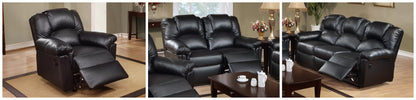 The Grady Black Bonded Leather Manual Motion Living Room Set – 3 Piece