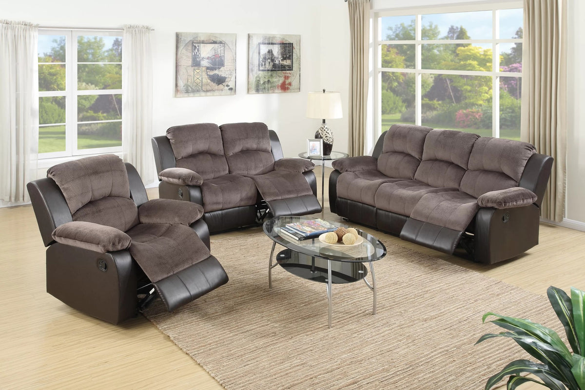 The Sutton Chocolate Padded Suede Manual Motion Living Room Set – 3 Piece - view 1