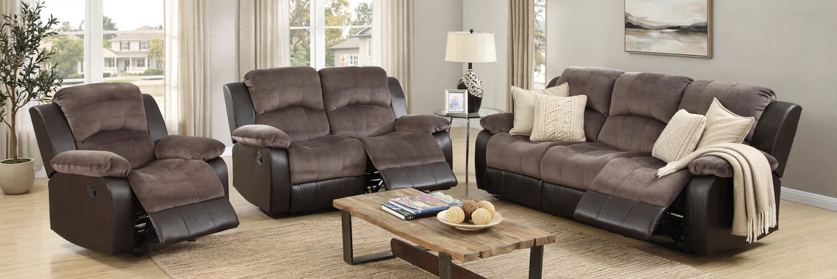 The Sutton Chocolate Padded Suede Manual Motion Living Room Set – 3 Piece - view 4