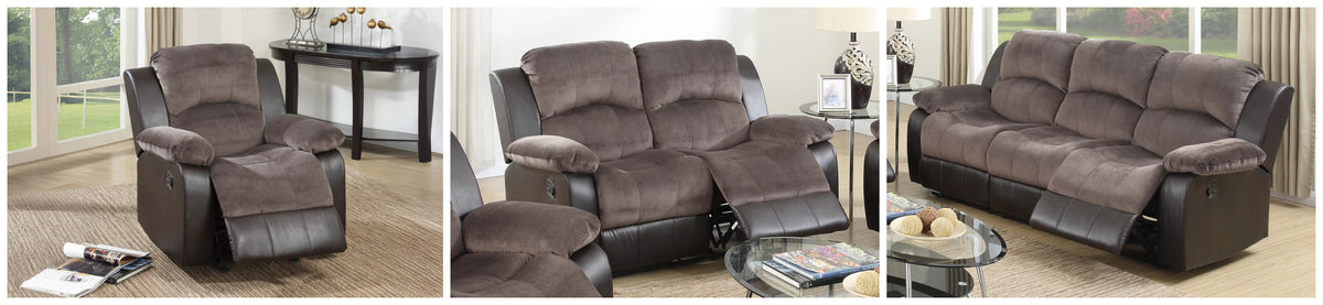 The Sutton Chocolate Padded Suede Manual Motion Living Room Set – 3 Piece