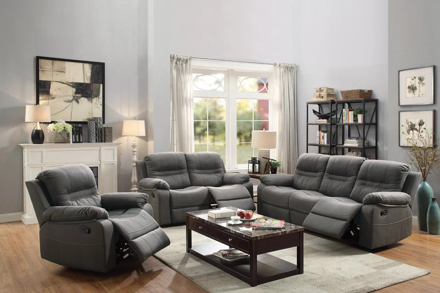 The Norwood Slate Blue Breathable Leatherette Manual Motion Living Room Set – 3 Piece