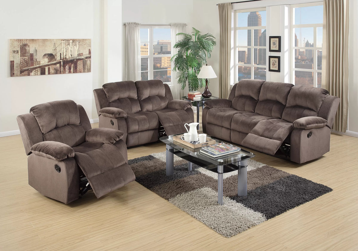 The Sutton II Chocolate Padded Suede Manual Motion Living Room Set – 3 Piece - view 10