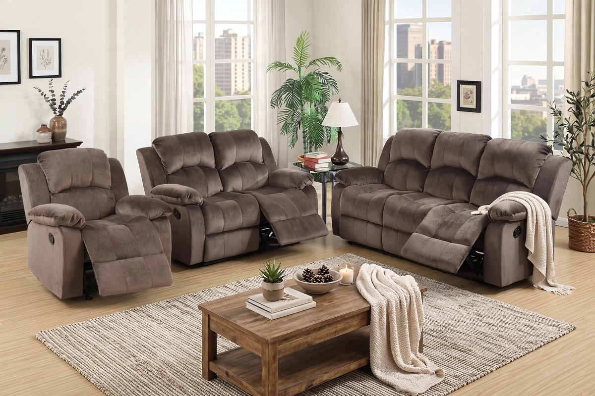 The Sutton II Chocolate Padded Suede Manual Motion Living Room Set – 3 Piece - view 4