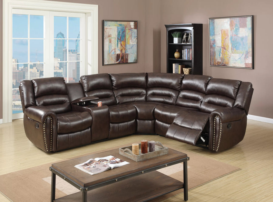The Grady Dark Brown Bonded Leather Manual Reclining Sectional – 3 Piece