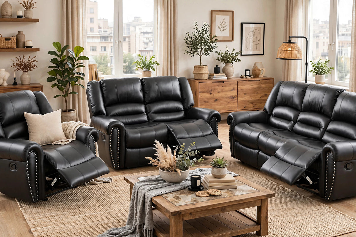 The Grady II Black Bonded Leather Manual Motion Living Room Set – 3 Piece - view 4