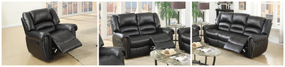 The Grady II Black Bonded Leather Manual Motion Living Room Set – 3 Piece