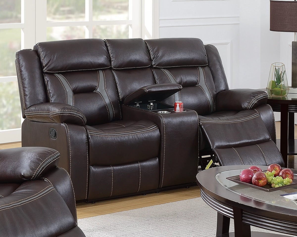 The Kessler Dark Brown Gel Leatherette Manual Recliner Loveseat with Console - view 1