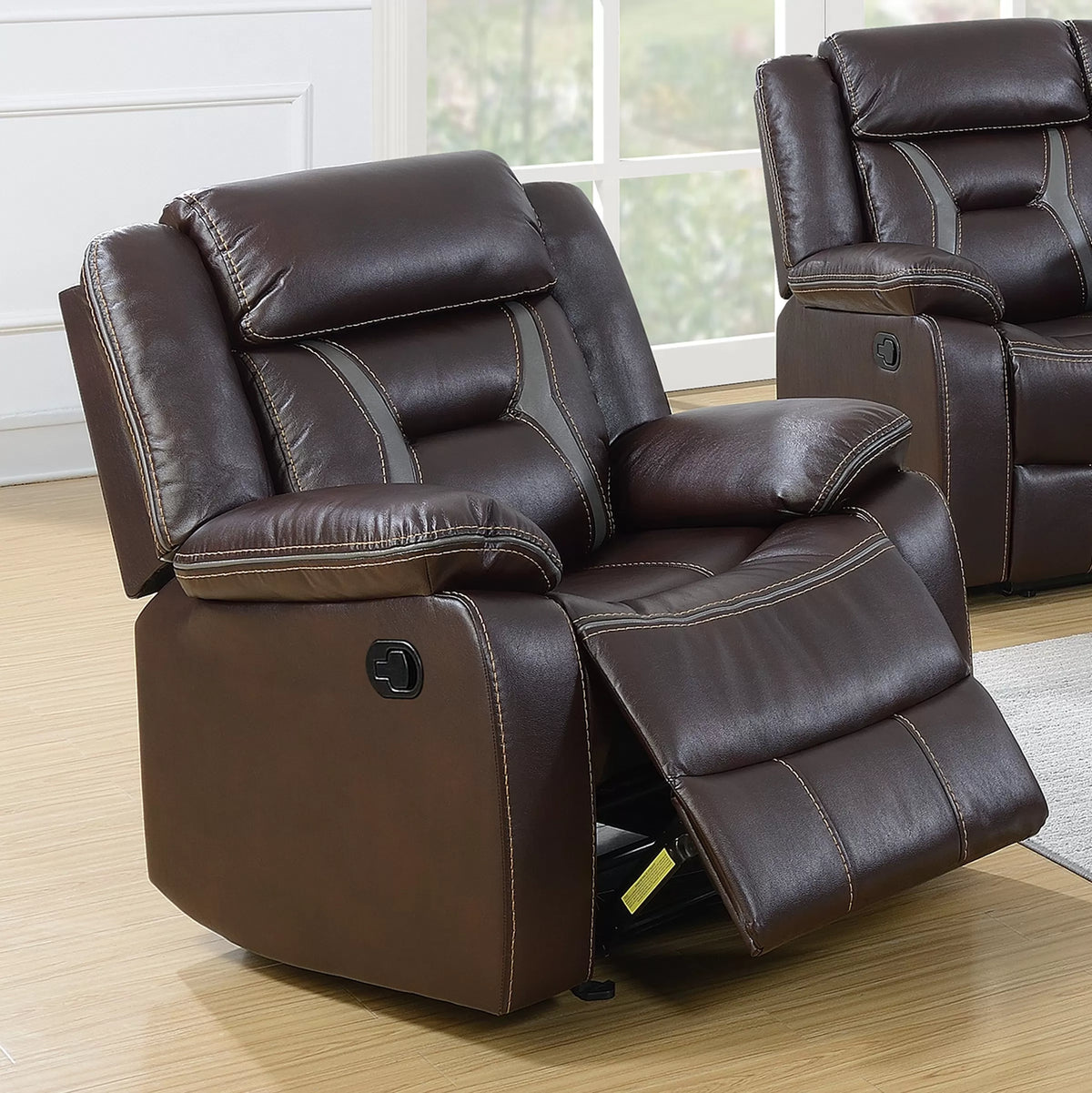 The Kessler Dark Brown Gel Leatherette Manual Motion Living Room Set – 3 Piece - view 4