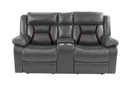 The Kessler Gray Gel Leatherette Manual Recliner Loveseat with Console - view 3