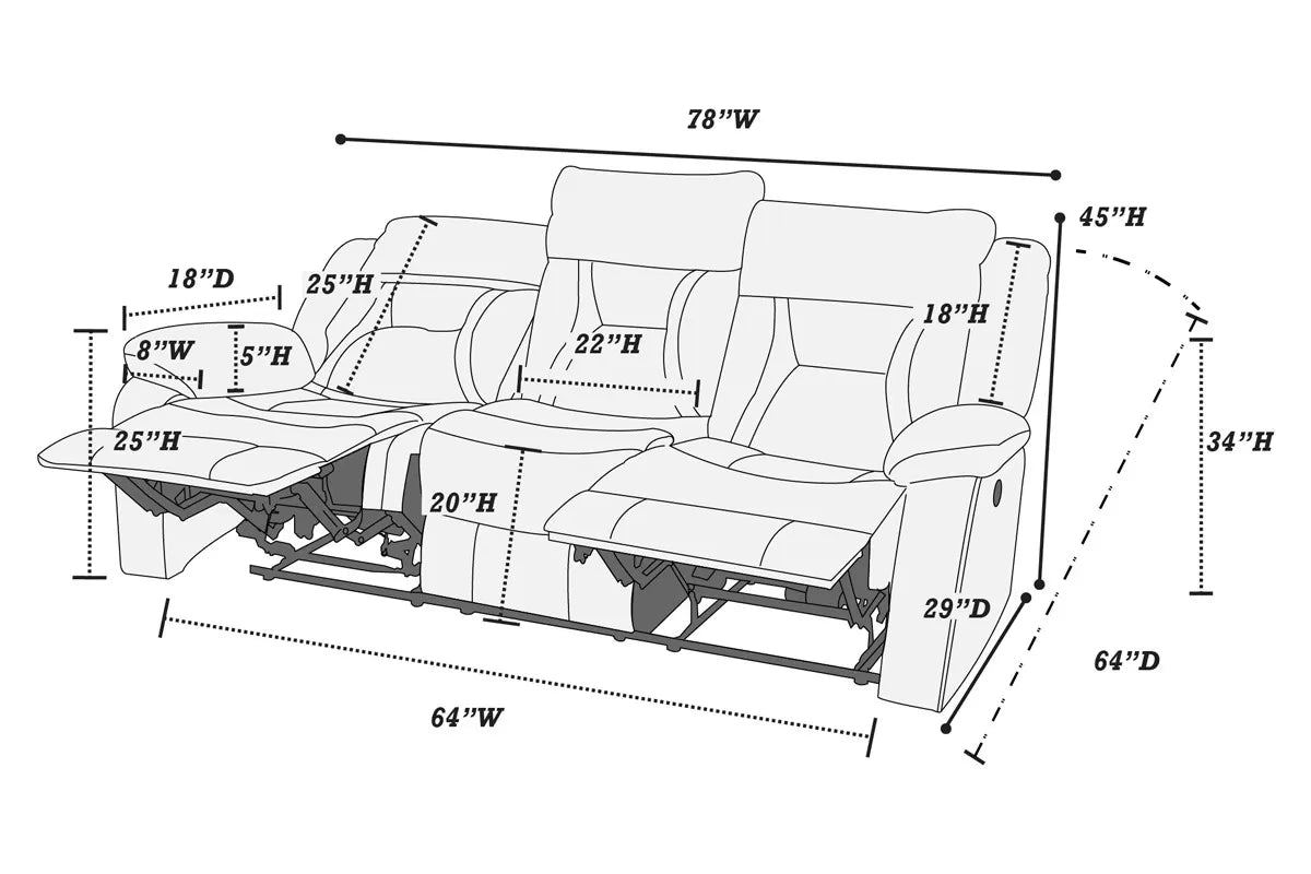 The Kessler Gray Gel Leatherette Manual Motion Living Room Set – 3 Piece - view 18