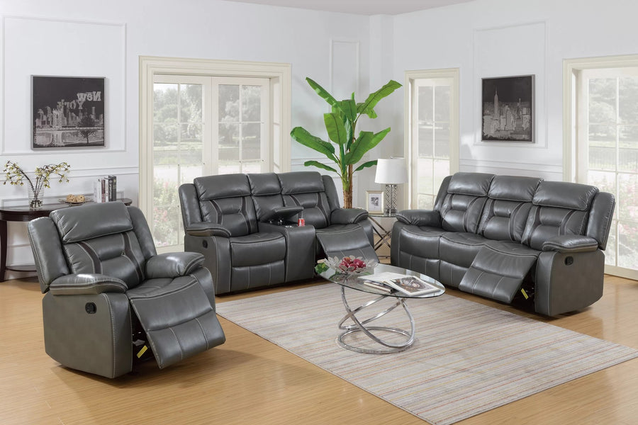 The Kessler Gray Gel Leatherette Manual Motion Living Room Set – 3 Piece