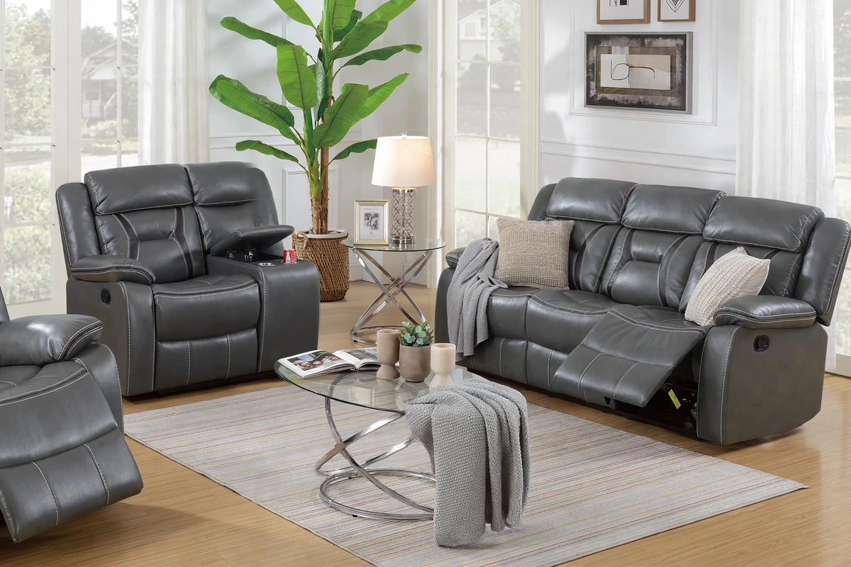 The Kessler Gray Gel Leatherette Manual Motion Living Room Set – 3 Piece - view 3