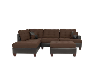 The Blackwell Chocolate Linen-Look Reversible Sectional with Ottoman – 3 Piece