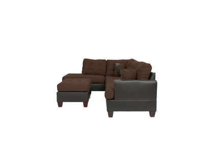 The Blackwell Chocolate Linen-Look Reversible Sectional with Ottoman – 3 Piece
