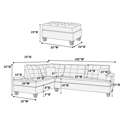 The Blackwell Chocolate Linen-Look Reversible Sectional with Ottoman – 3 Piece