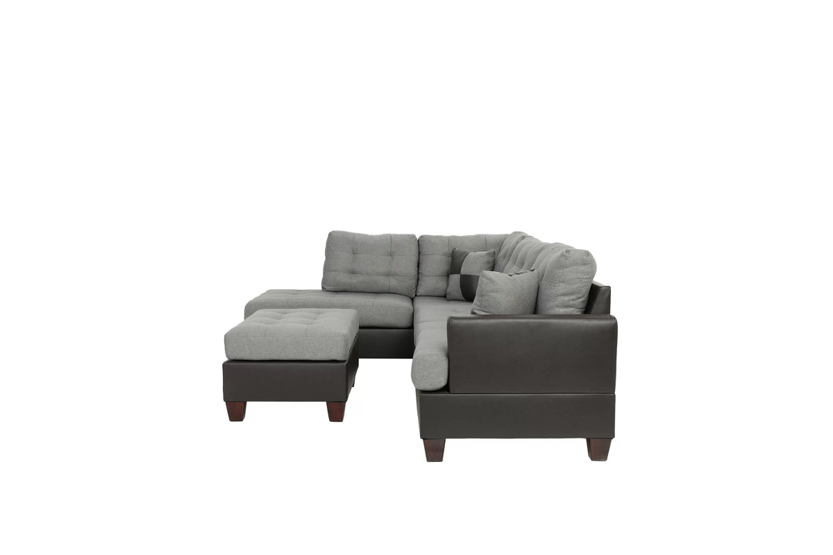 The Blackwell Gray Linen-Look Reversible Sectional with Ottoman – 3 Piece