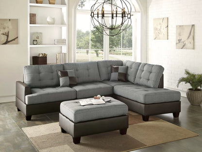 The Blackwell Gray Linen-Look Reversible Sectional with Ottoman – 3 Piece