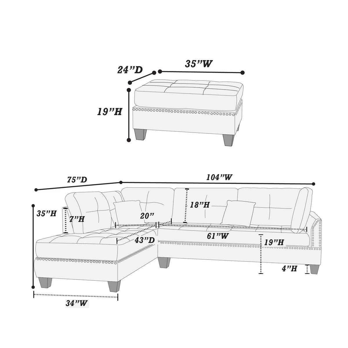 The Thornton Blue Gray Sectional – 3 Piece - view 8