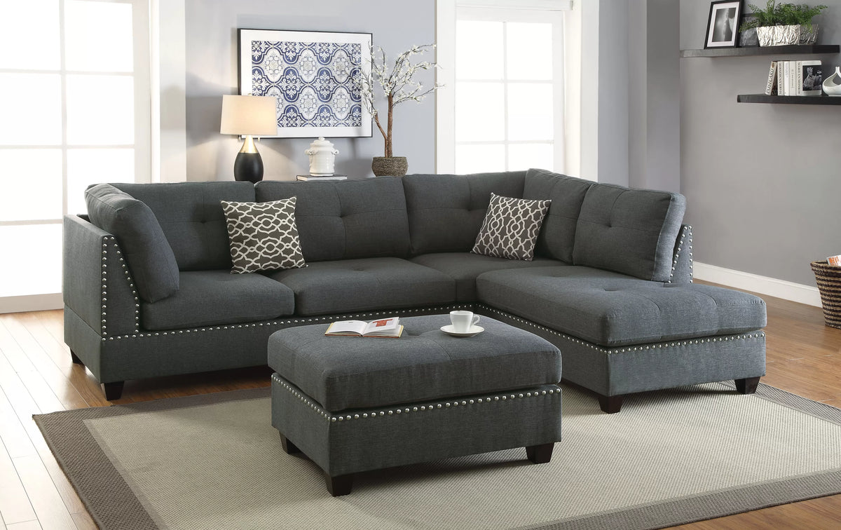The Thornton Blue Gray Sectional – 3 Piece