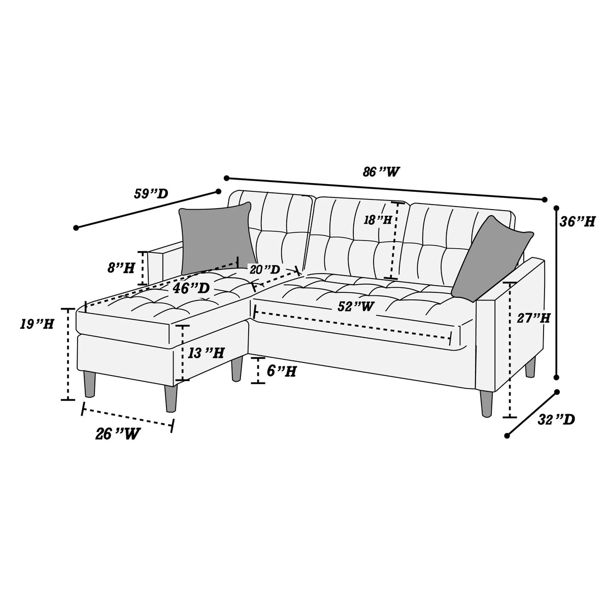 The Copeland Chocolate Linen-Look Reversible Sectional – 2 Piece