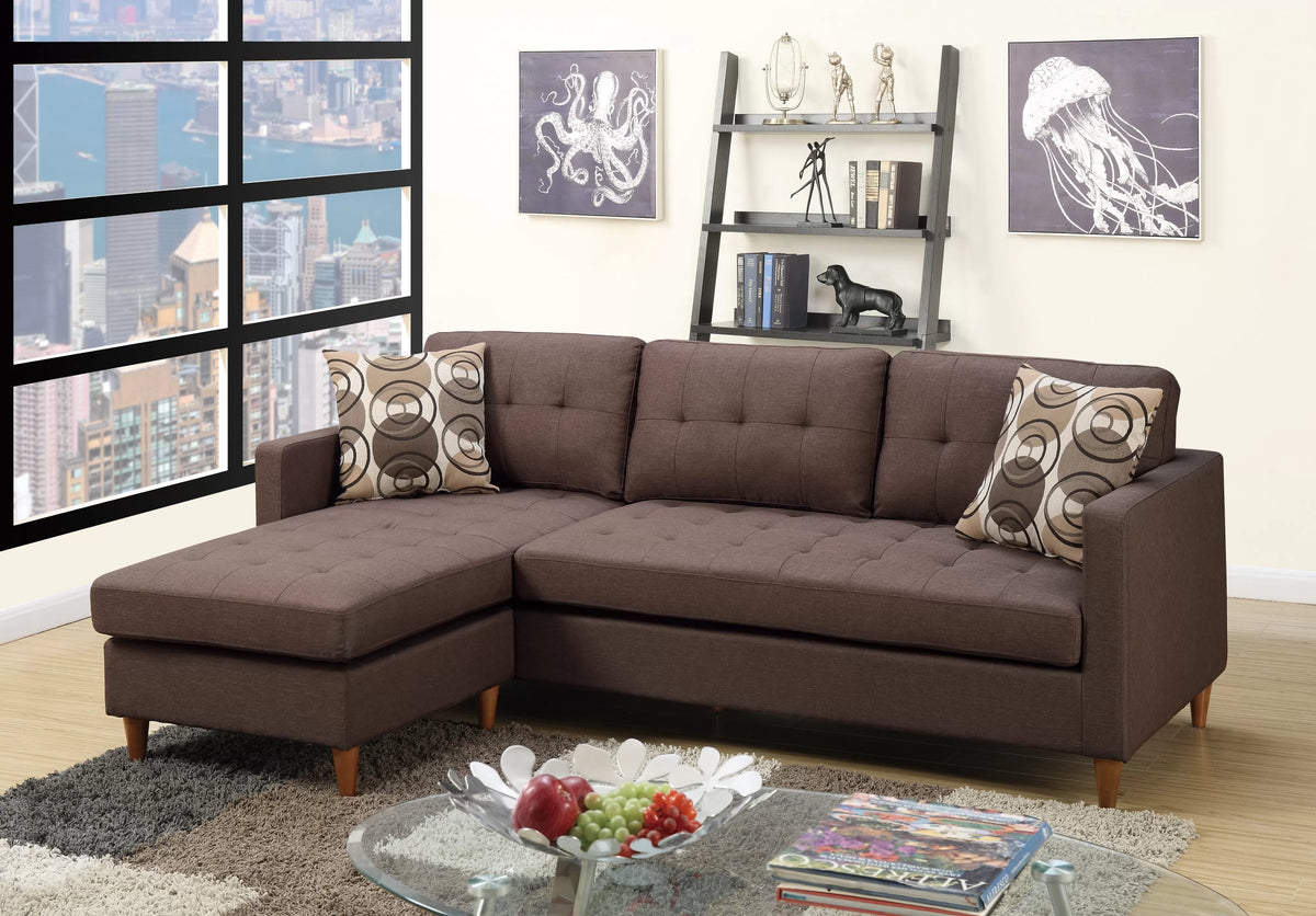 The Copeland Chocolate Linen-Look Reversible Sectional – 2 Piece