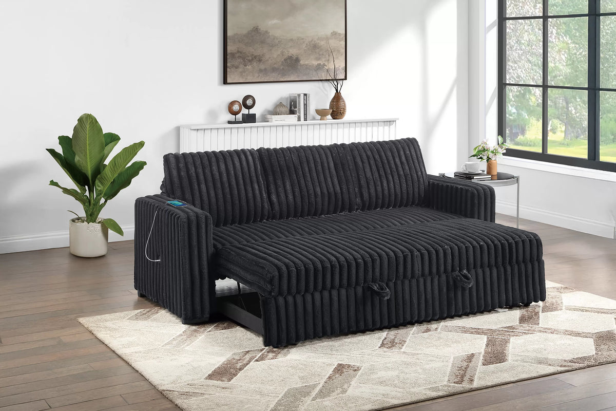The Corvin Onyx Jumbo Corduroy Convertible Sleeper Sofa with USB - view 2