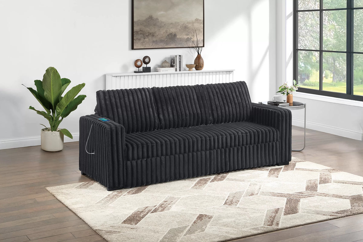 The Corvin Onyx Jumbo Corduroy Convertible Sleeper Sofa with USB - view 3