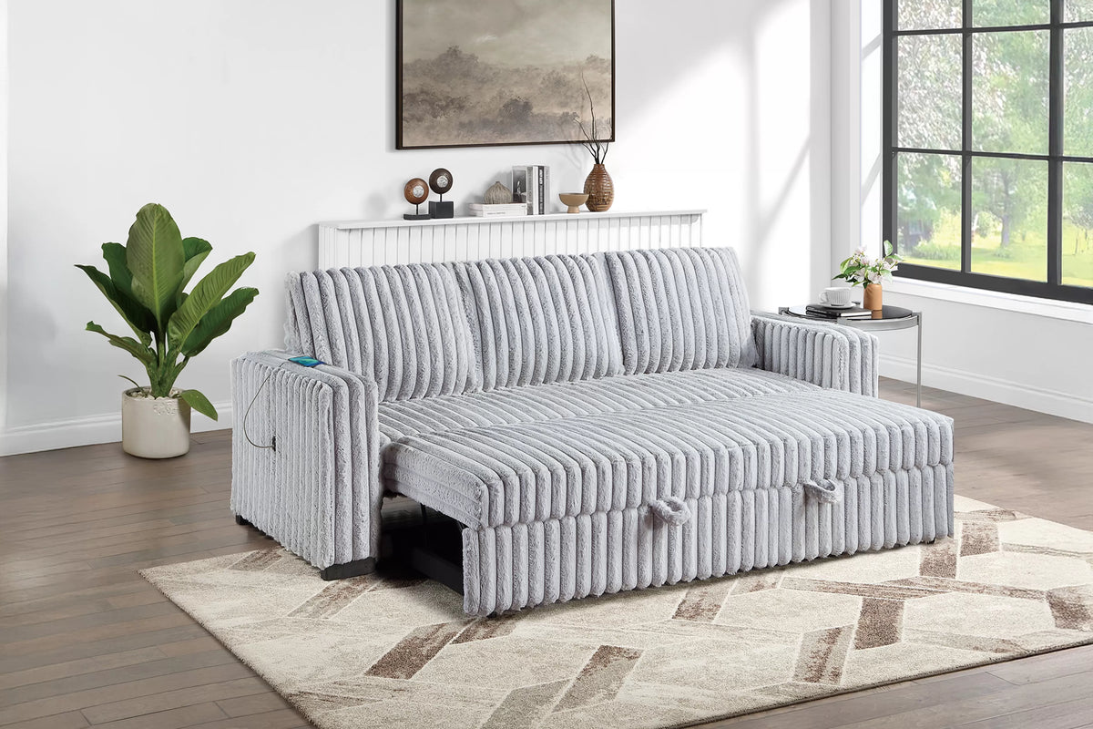 The Corvin Mink Gray Jumbo Corduroy Convertible Sleeper Sofa with USB - view 2