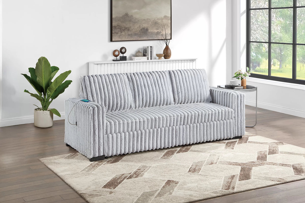 The Corvin Mink Gray Jumbo Corduroy Convertible Sleeper Sofa with USB - view 3