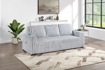 The Corvin Mink Gray Jumbo Corduroy Convertible Sleeper Sofa with USB - view 3