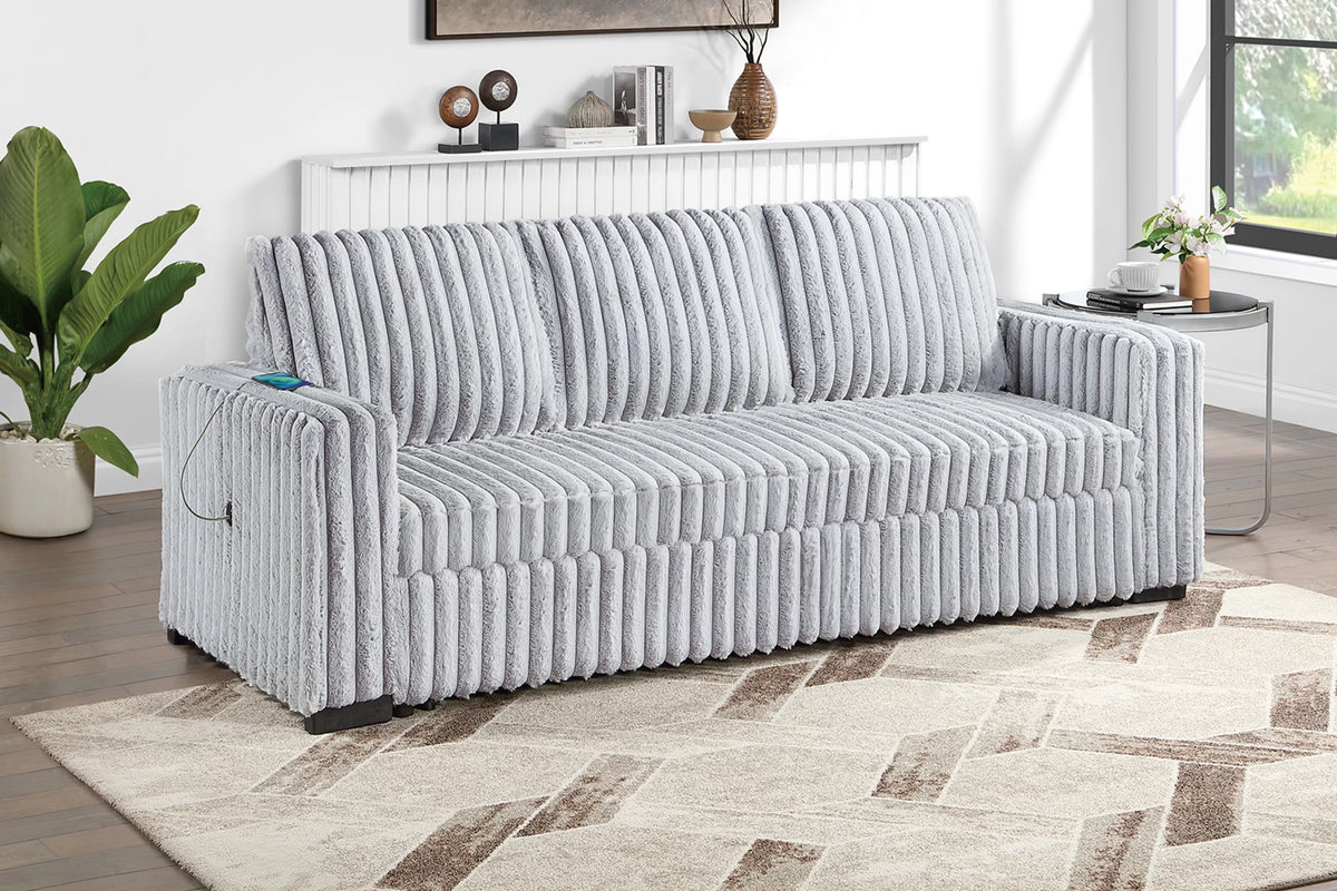 The Corvin Mink Gray Jumbo Corduroy Convertible Sleeper Sofa with USB - view 1