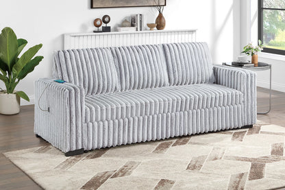 The Corvin Mink Gray Jumbo Corduroy Convertible Sleeper Sofa with USB - view 1