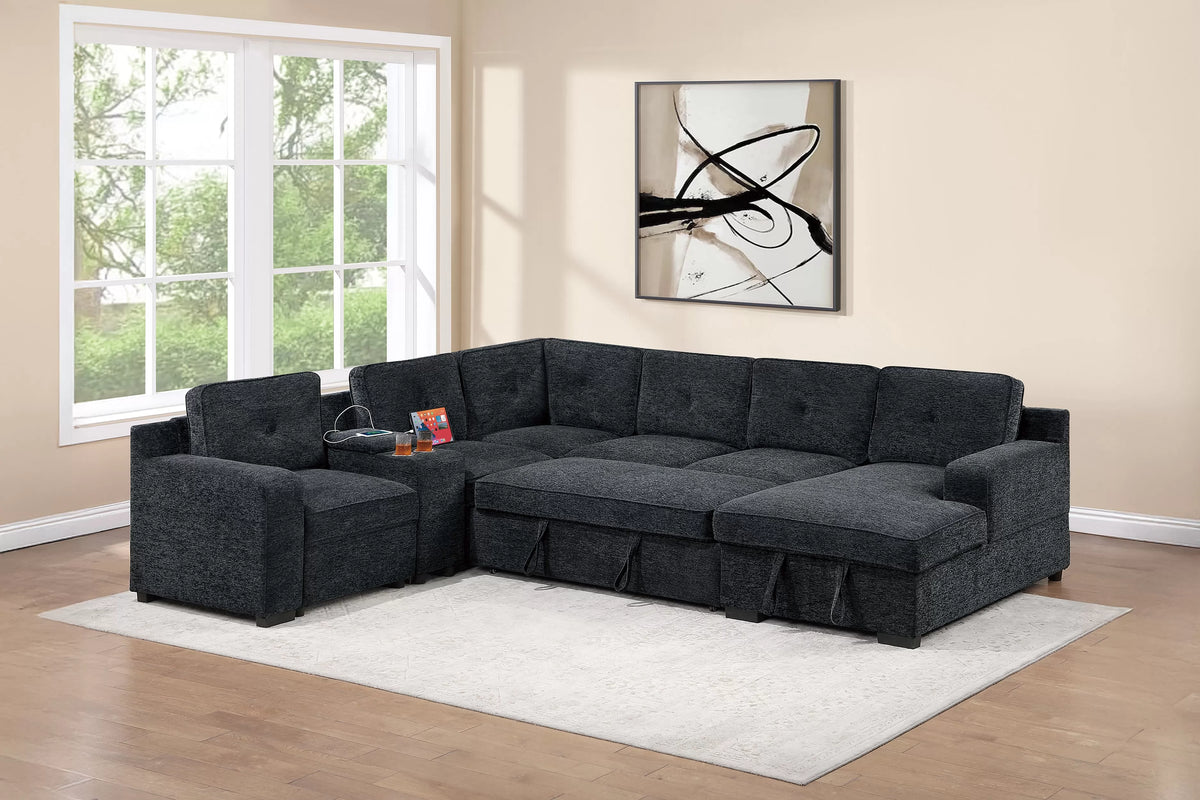 The Delacroix Black Chenille Convertible Sectional – 4 Piece - view 2
