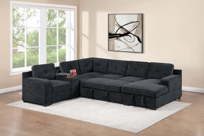 The Delacroix Black Chenille Convertible Sectional – 4 Piece - view 2