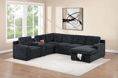 The Delacroix Black Chenille Convertible Sectional – 4 Piece - view 3