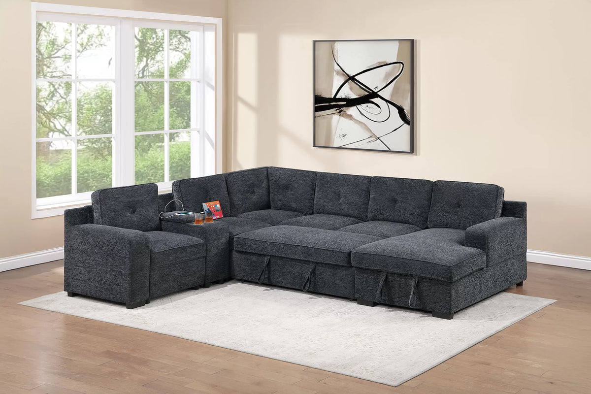 The Delacroix Dark Gray Chenille Convertible Sectional – 4 Piece - view 2