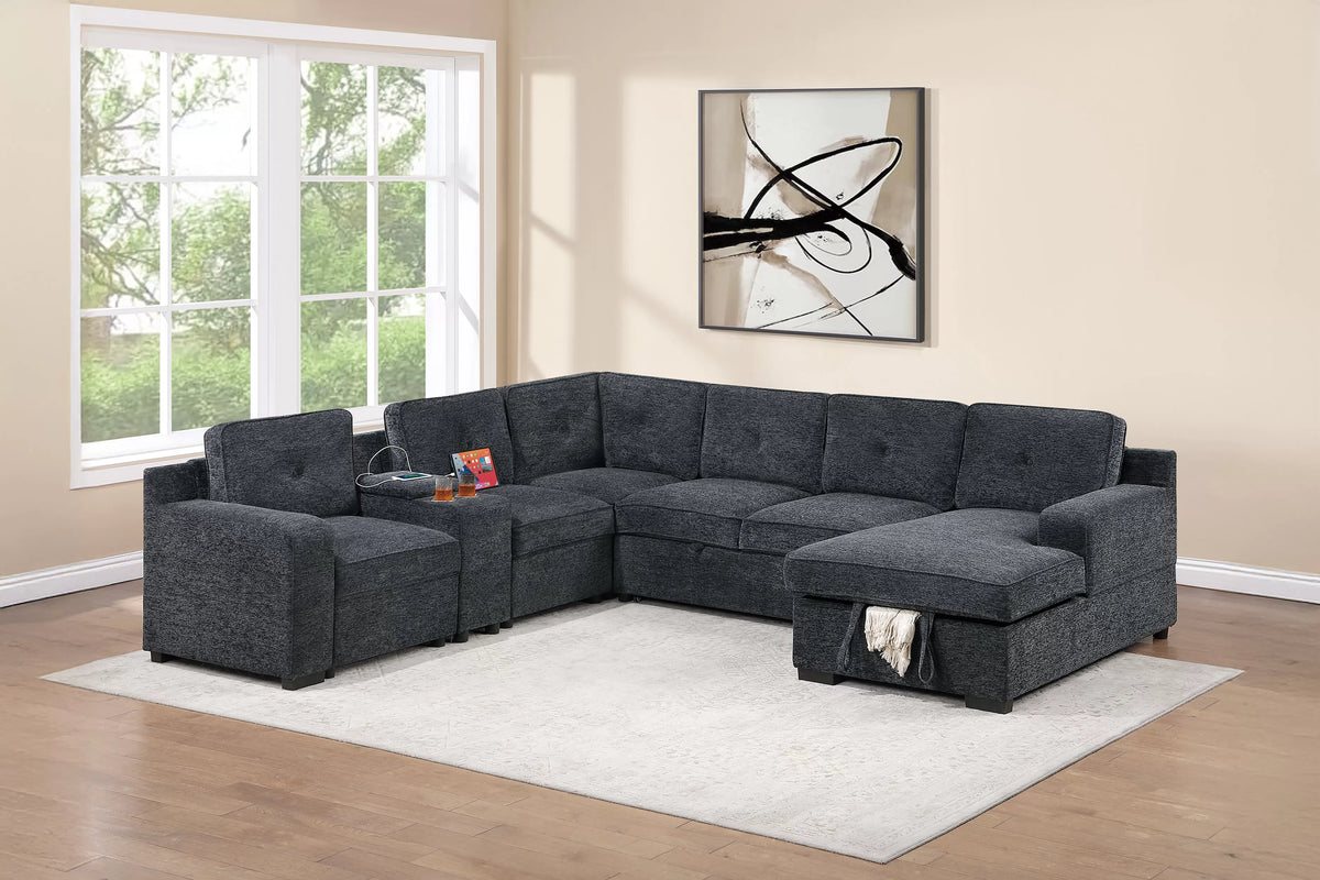 The Delacroix Dark Gray Chenille Convertible Sectional – 4 Piece - view 3