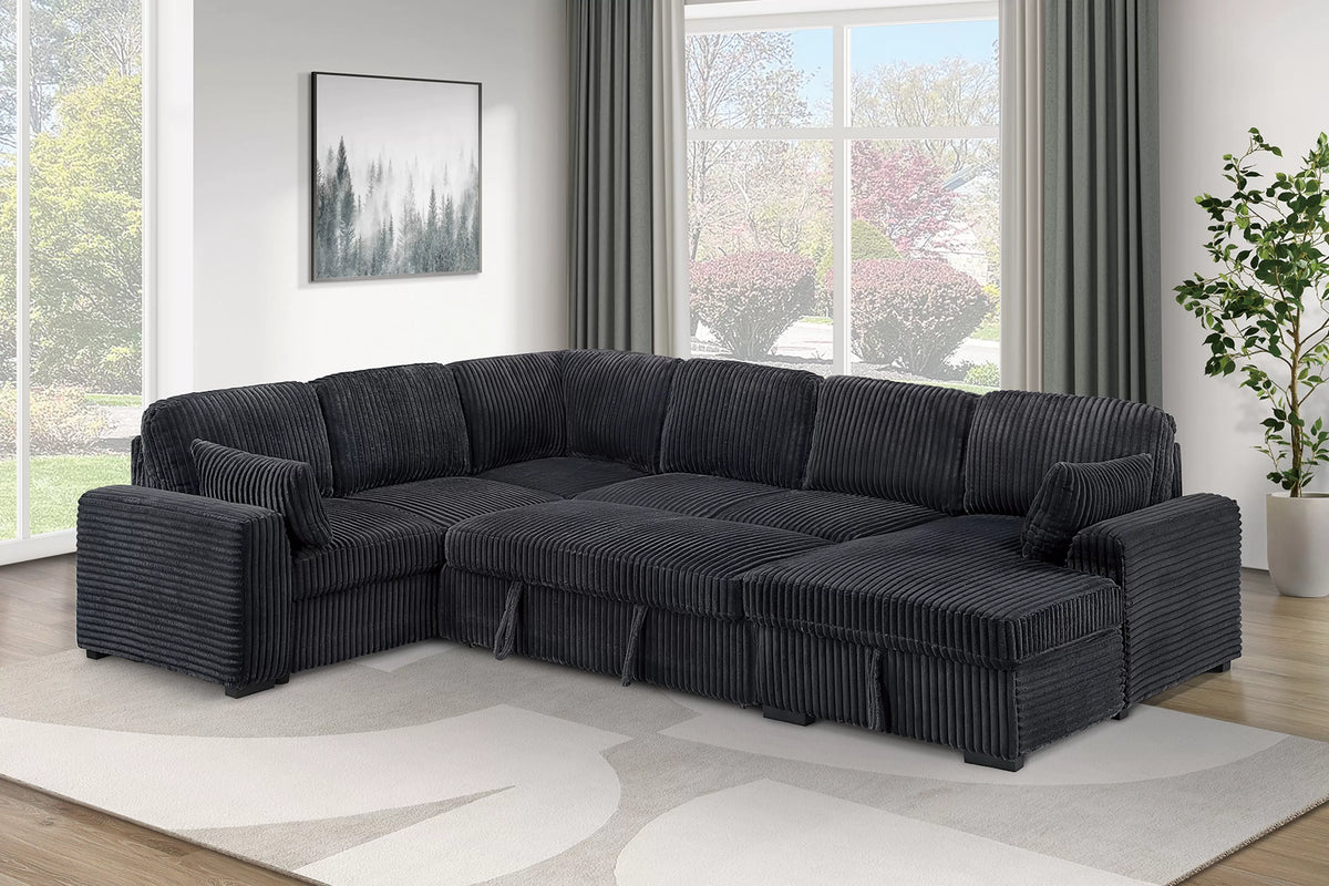 The Winslow Black Corduroy Convertible Sectional – 4 Piece - view 2