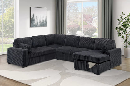 The Winslow Black Corduroy Convertible Sectional – 4 Piece - view 3