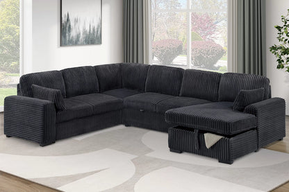 The Winslow Black Corduroy Convertible Sectional – 4 Piece - view 1