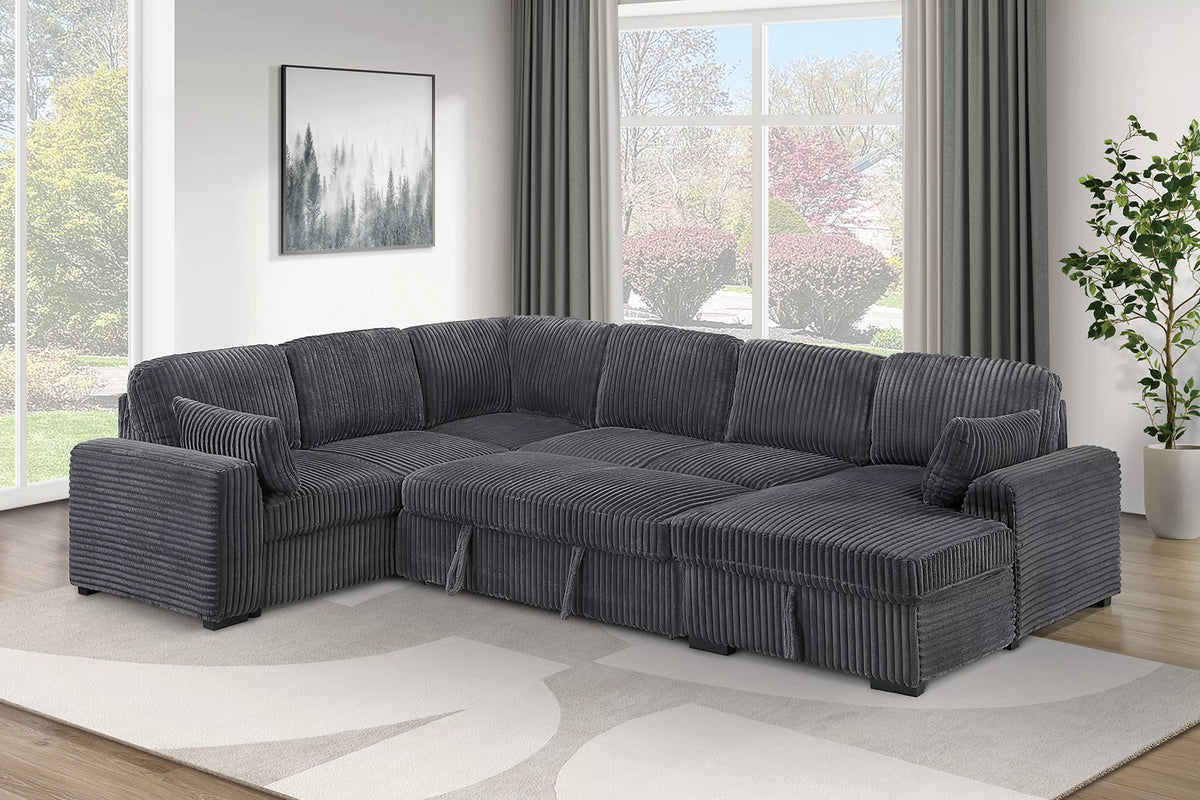 The Winslow Gray Corduroy Convertible Sectional – 4 Piece - view 2