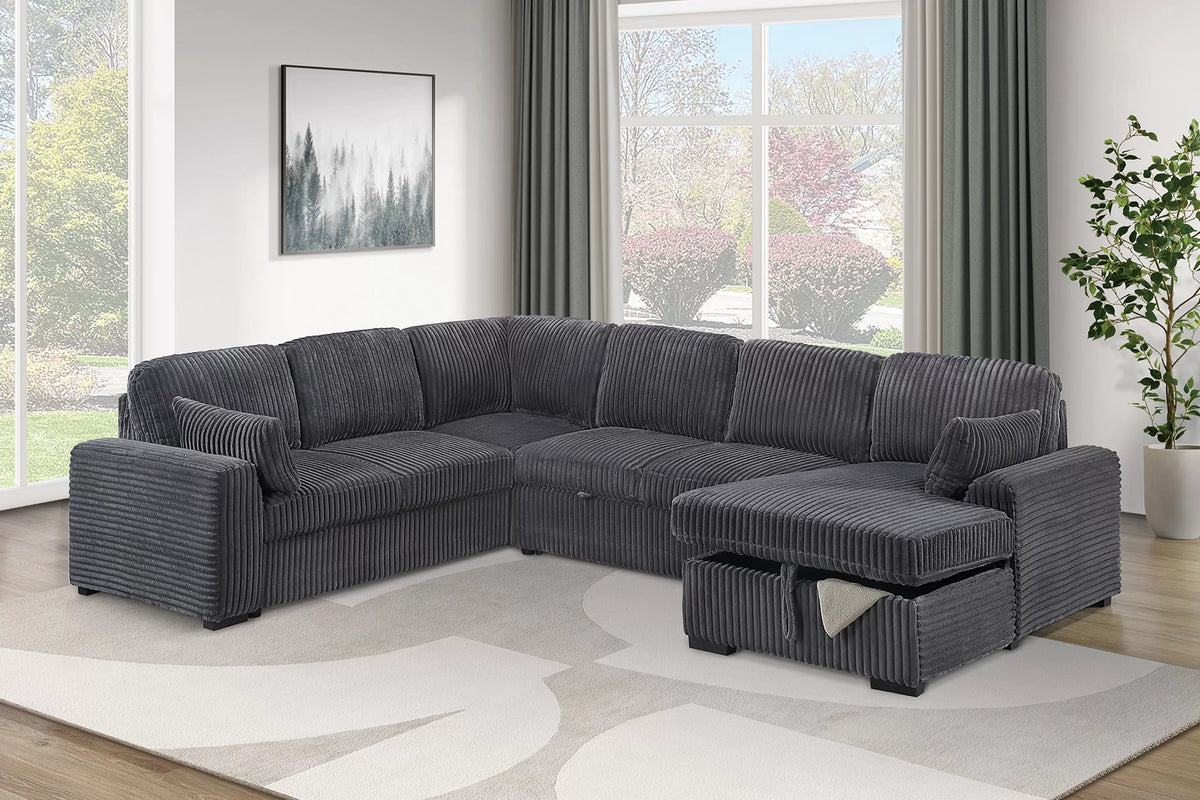 The Winslow Gray Corduroy Convertible Sectional – 4 Piece - view 3