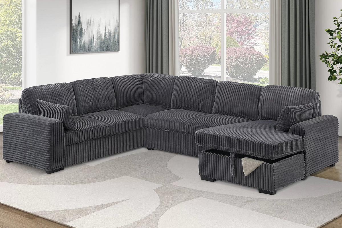 The Winslow Gray Corduroy Convertible Sectional – 4 Piece - view 1