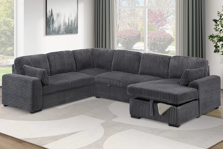 Seccional Winslow Gris de Pana Convertible – 4 Piezas