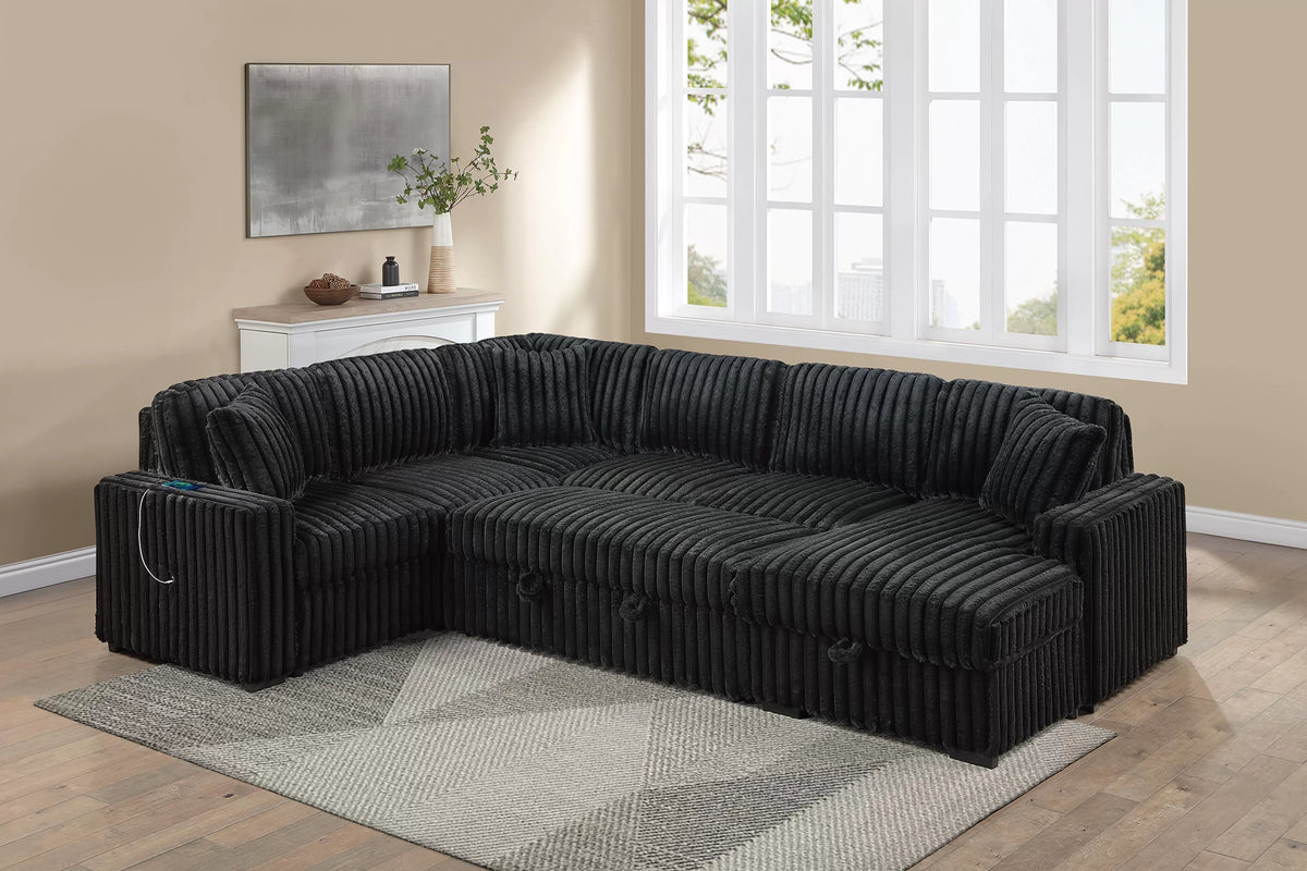 The Kingsley Onyx Jumbo Corduroy Convertible Sectional with USB – 4 Piece - view 2