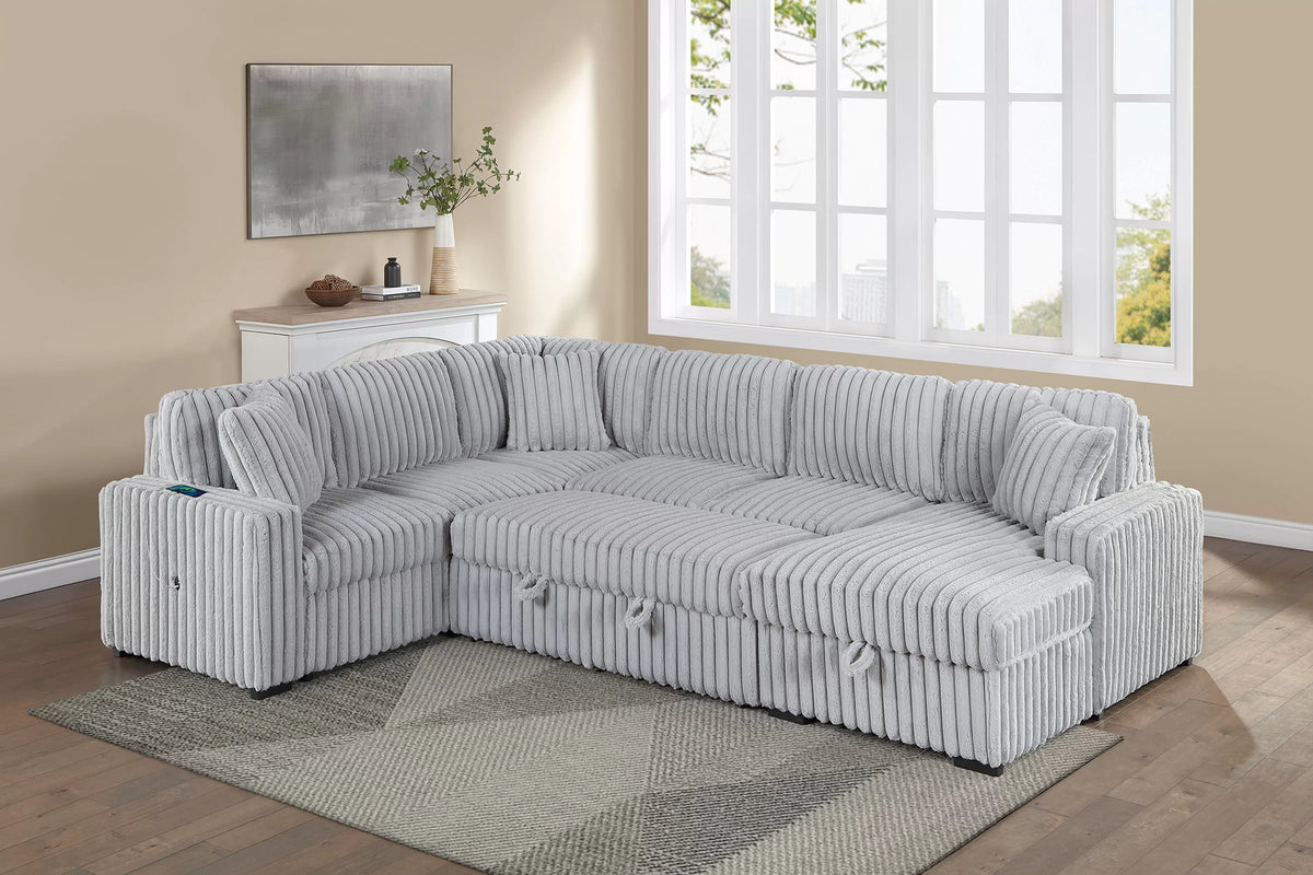 The Kingsley Mink Gray Jumbo Corduroy Convertible Sectional with USB – 4 Piece - view 2