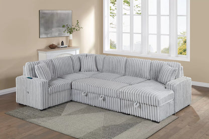 The Kingsley Mink Gray Jumbo Corduroy Convertible Sectional with USB – 4 Piece - view 2