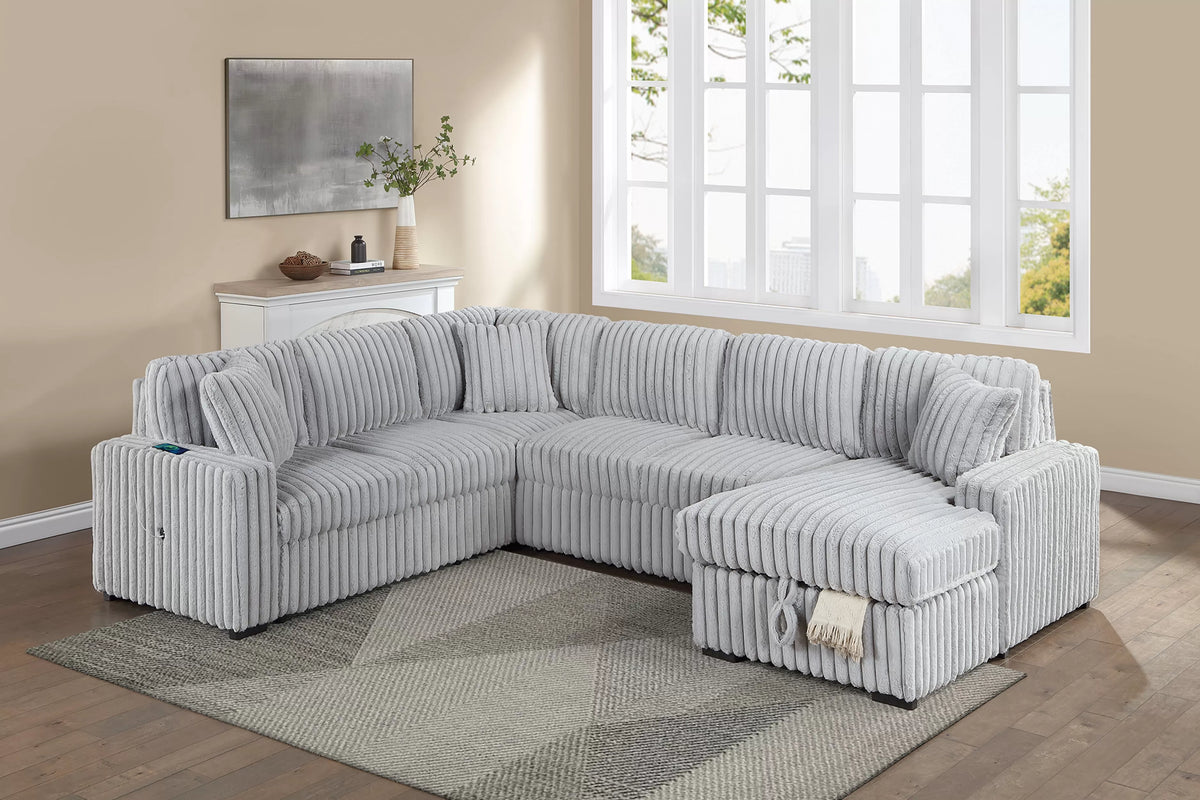 The Kingsley Mink Gray Jumbo Corduroy Convertible Sectional with USB – 4 Piece - view 3